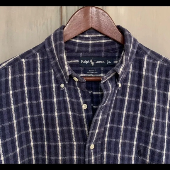 Ralph Lauren Blue Plaid Flannel Shirt Sz Large - Picture 3 of 5